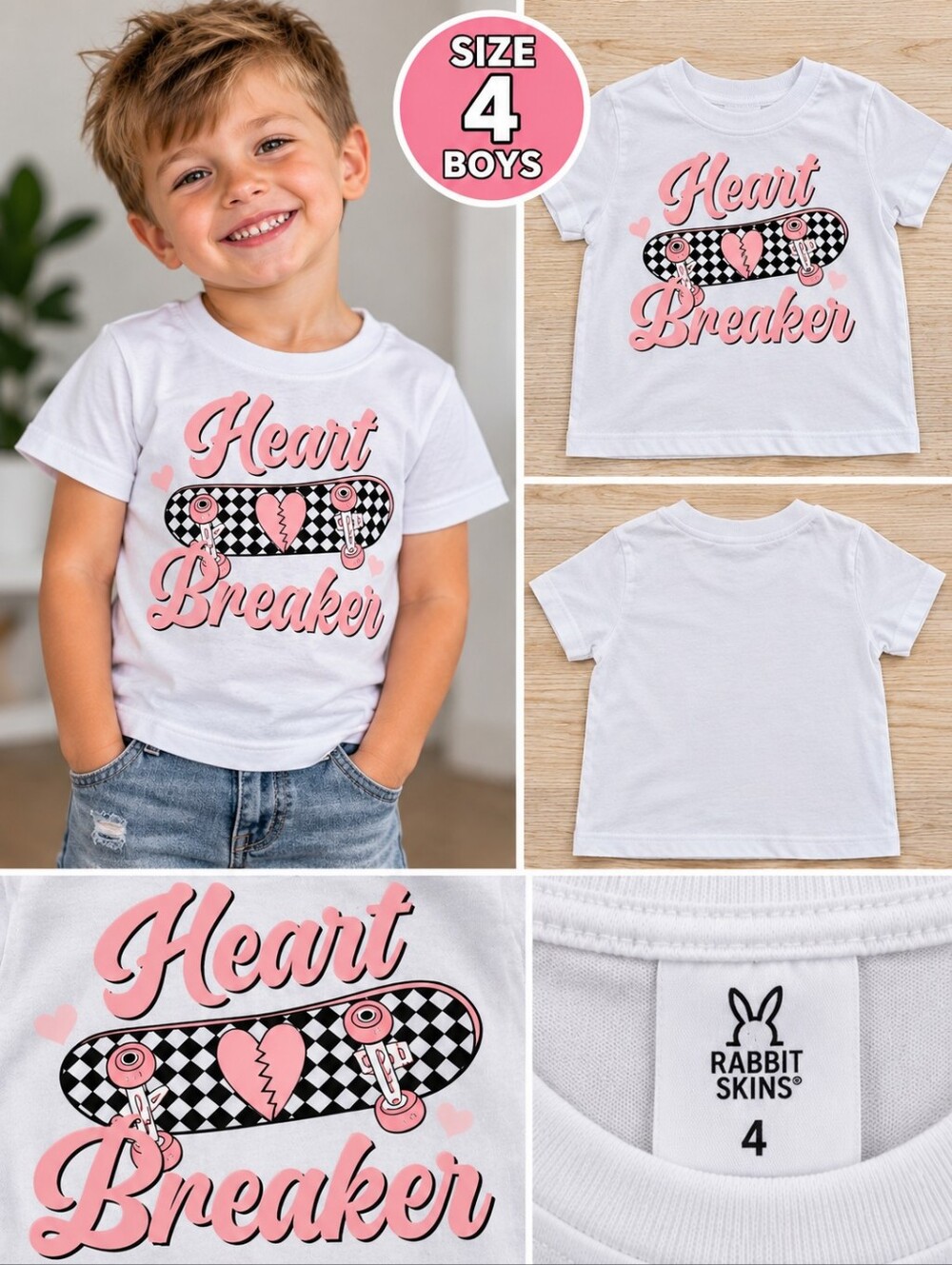 Rabbit Skins boys size 4 heart breaker skater top #34